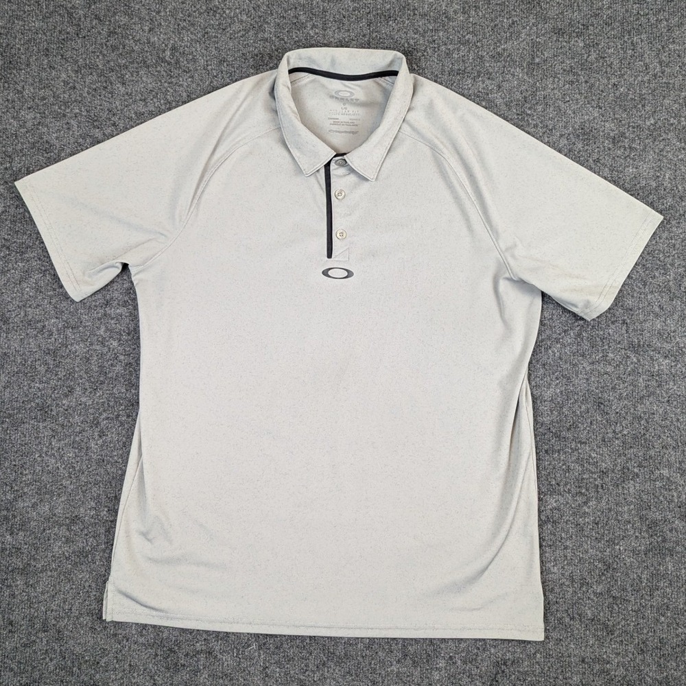 Oakley Mens Gray Ohydrolix Moisture Wicking Performance Golf Polo Shirt Large